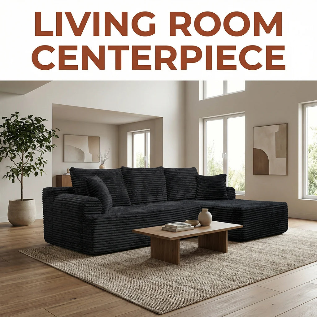 95" L-Shaped Sofa Chaise, No Assembly Required, Rabbit Fleece Upholstery, Ultra Soft & Comfortable, Ready to Use Out of the Box