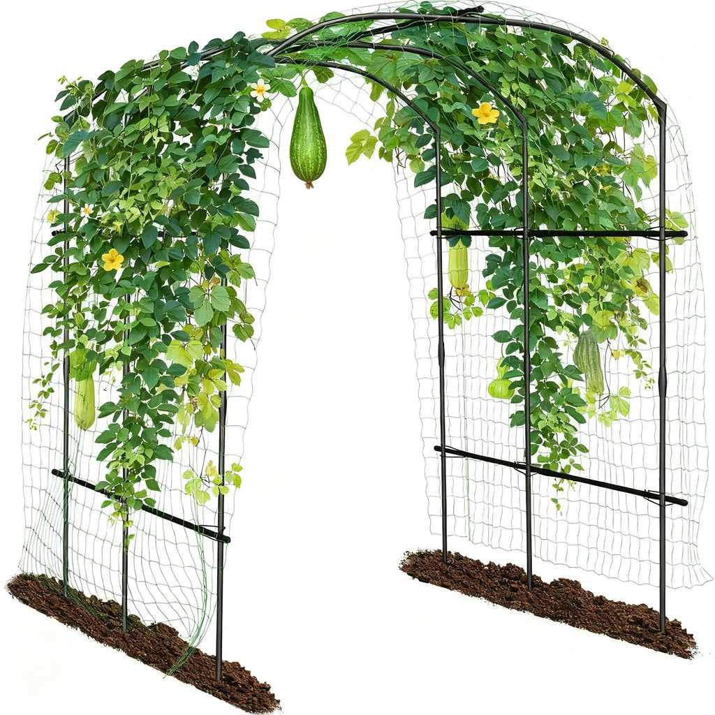 Large Cucumbers Plants Trellis PE Coated Metal Frame Arch Garden Net Climbing Trellis Plant Support for Flowers Plants Vegetable