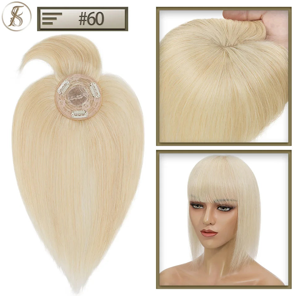 TESS Human Hair Toppers 8.5x8.5cm Women Topper 2cm Hair Vortex Natural Hair Wigs Center Crown Machine-made Hairpiece With Bangs