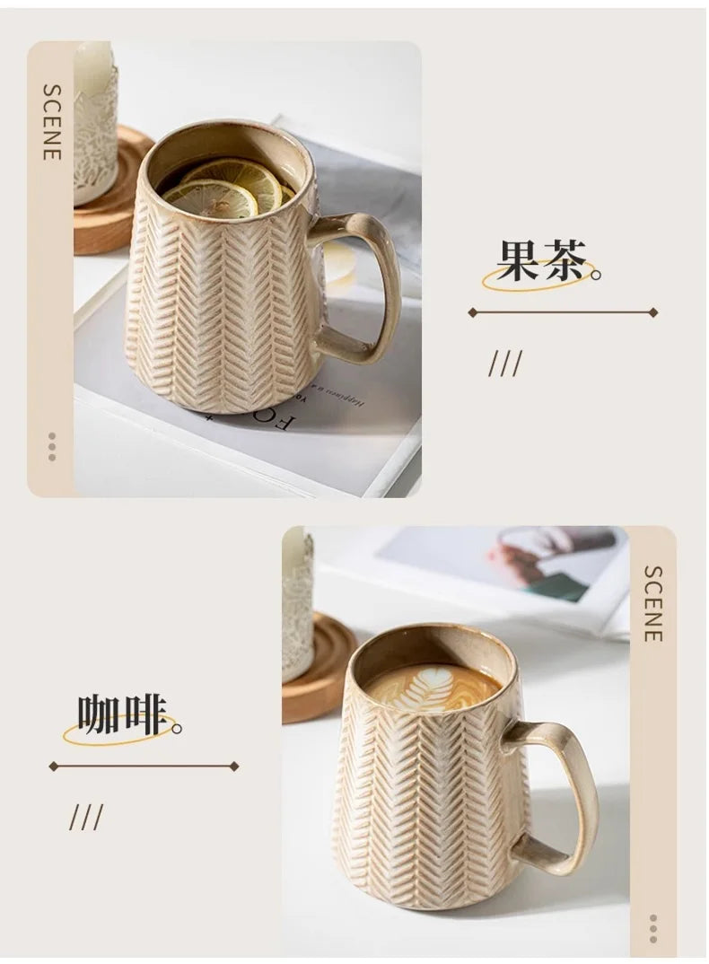 760ml Creative Retro style Mug breakfast cereal milk cute ceramic cup daily household insulated coffee tea cup with spoon