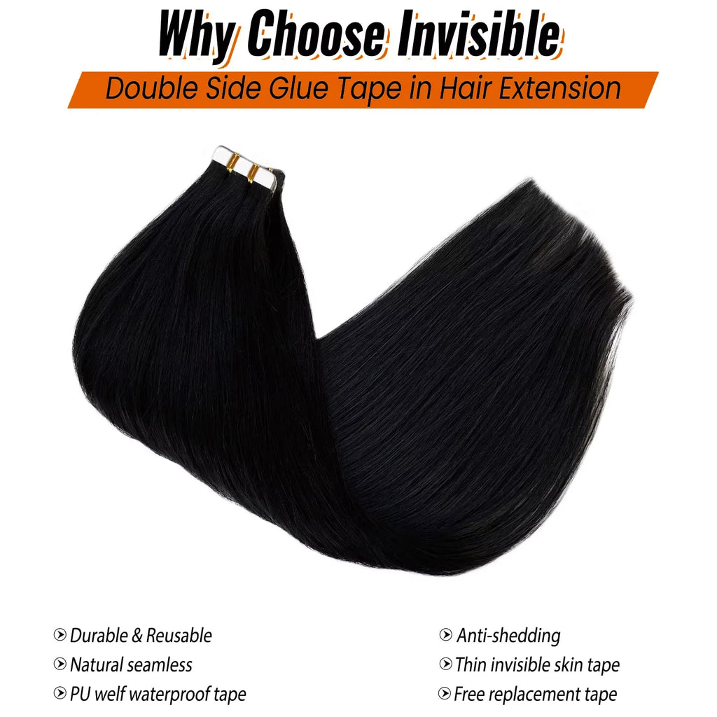 Wowear 24 Inch Straight Lace Front Wigs Human Hair Tape In Hair Extensions Human Hair 20pcs 50g Natural Black Wig Brazilian Hair