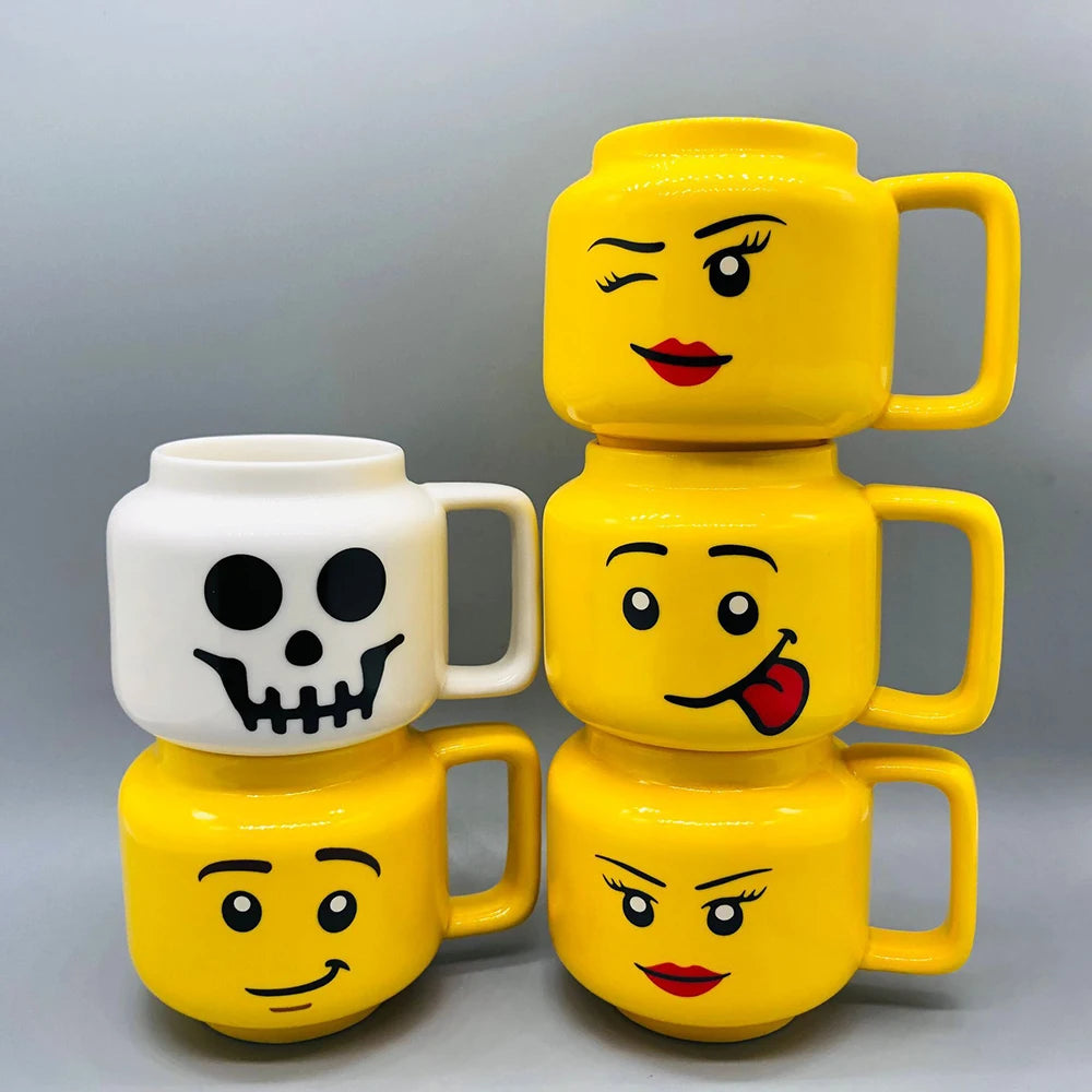 Expression Ceramic Mug 250ML Cute Coffee Cups Drinkware Figurine Head Smiling Face Tea Drinking Cup Children Christmas Gift 머그컵