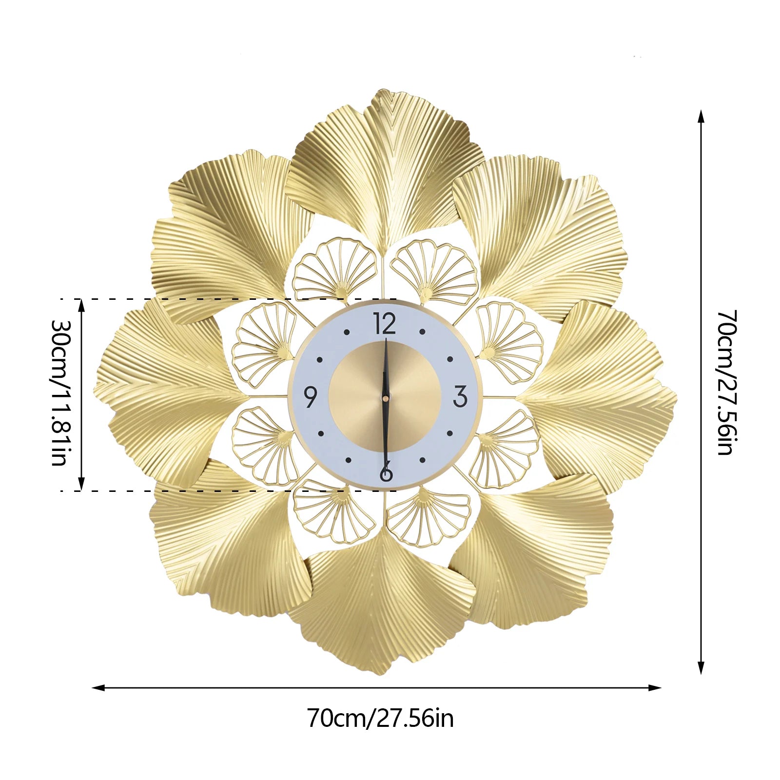 Ginkgo Wall Clock 3D Creative Ginkgo Wall Clock Golden Dial Design Silent Scanning Second Movement Digital Display Study Office
