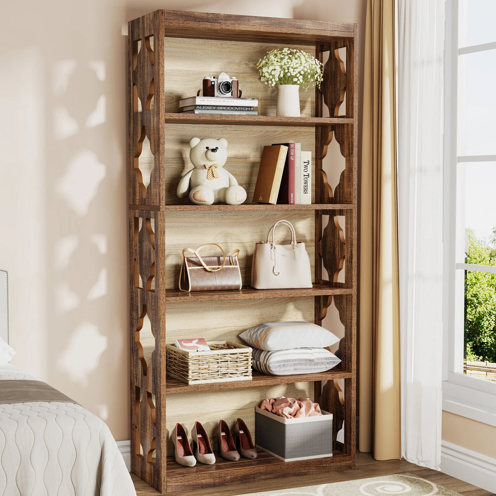Tribesigns 6-Tier Bookcase, 71 Inches Industrial Bookshelves and Bookcases, Floor Standing 5 Shelf Display Storage Shelves