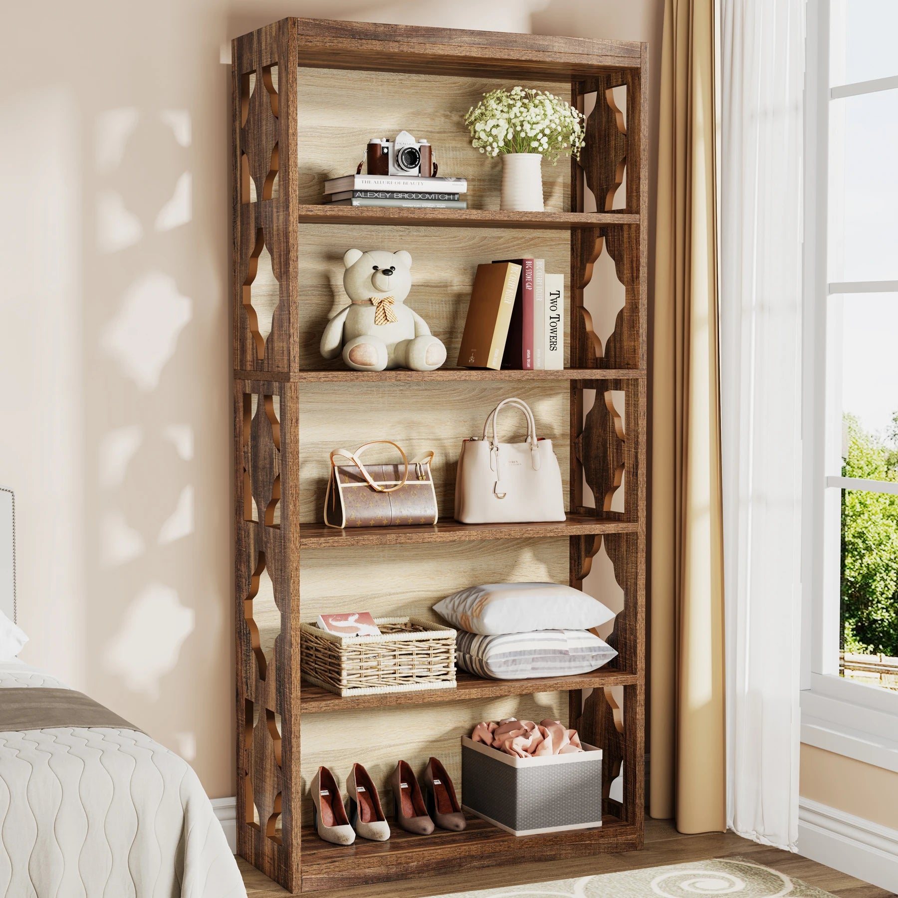 Tribesigns 6-Tier Bookcase, 71 Inches Industrial Bookshelves and Bookcases, Floor Standing 5 Shelf Display Storage Shelves