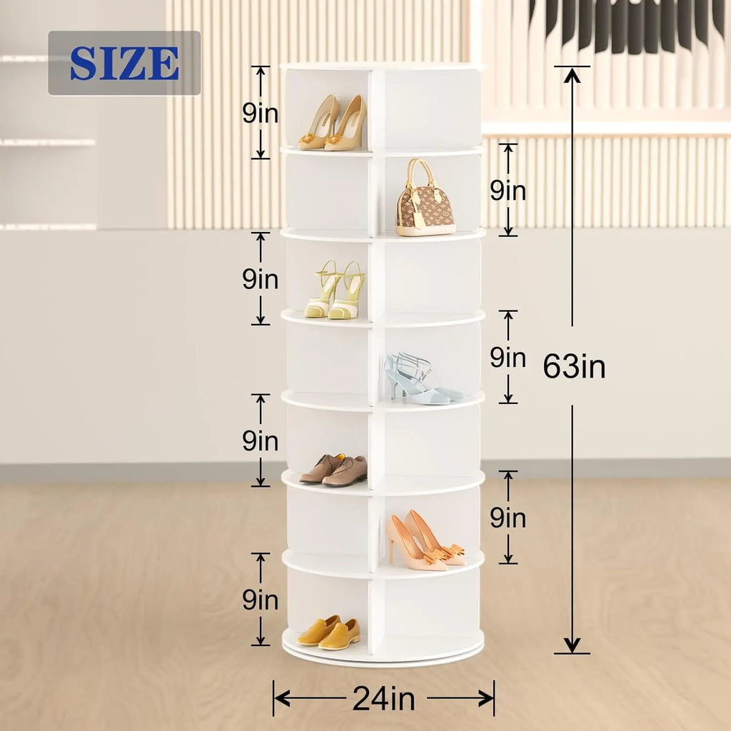 7 Tier Rotating Shoe Rack Tower, Free Standing 360° Shoe organizer Lazy Susan, Bag Display Rack Storage Round, Customized