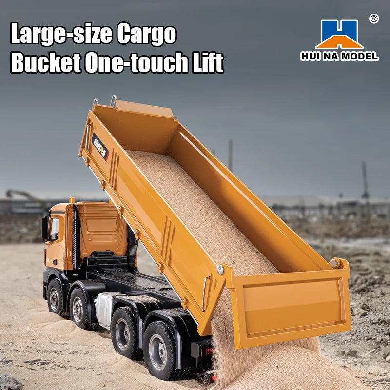 HUINA 1536 RC Dump Truck 1:14 8WD Large Alloy Remote Control Engineering Eight Wheel Heavy-Duty Dump Truck Model Boys Gifts
