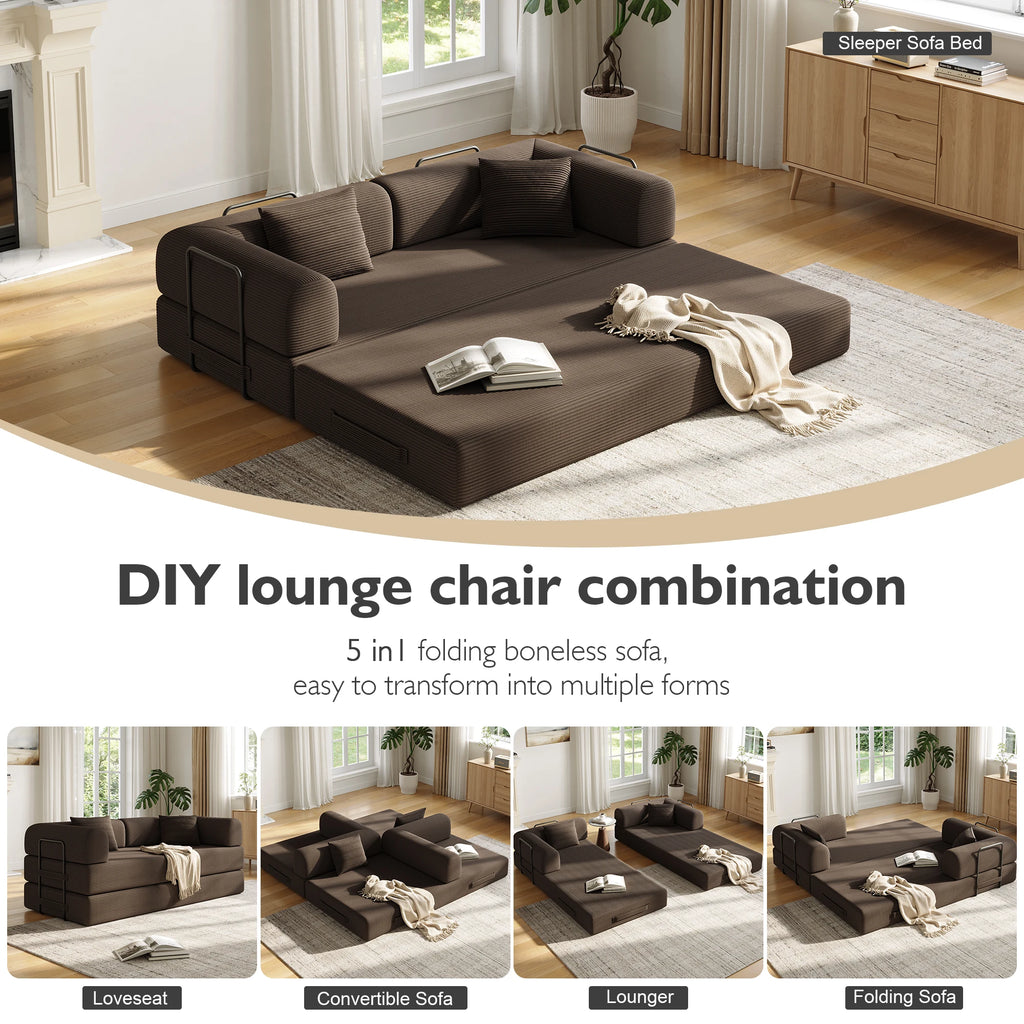 Convertible Floor Sofa Bed with Fixed-Shape Frame,  5-in-1 DIY Combination Modular Sofa,  for Living Room Bedroom Playroom