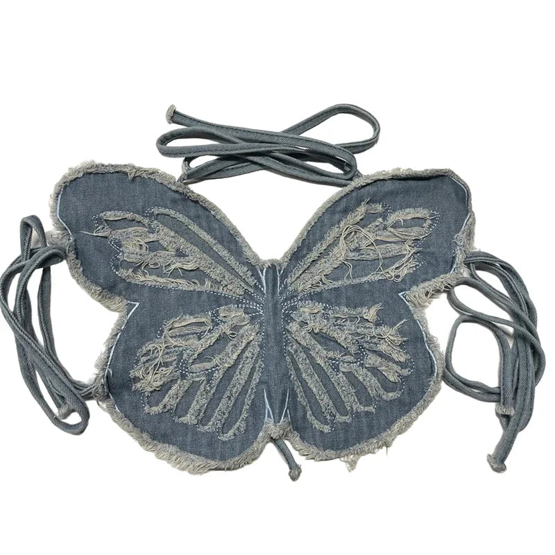 Women Summer Tank Tops, 3D Butterfly Shaped Halter Neck Sleeveless Self Tie Backless Crop Tops for Ladies