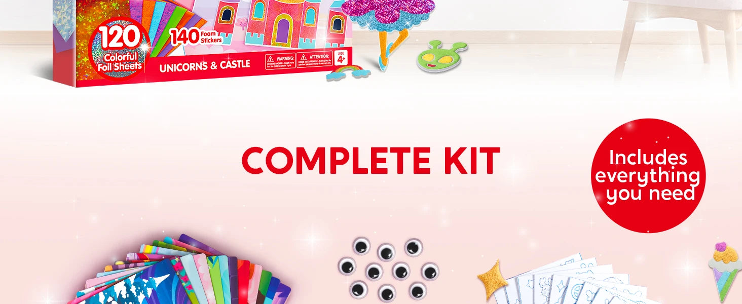 JOYFY Foil Art Kit Arts & Crafts Supplies Mess Free Coloring Foil Foam Stickers Creative Travel Toys for Kid Birthday Gifts