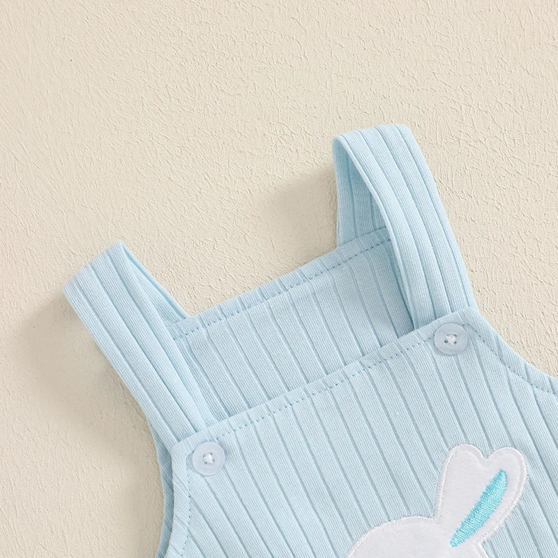 Easter Bunny Embroidered Sleeveless Romper Jumpsuit Square Neck Bodysuit for Infant Boys and Girls Cute Holiday Outfit