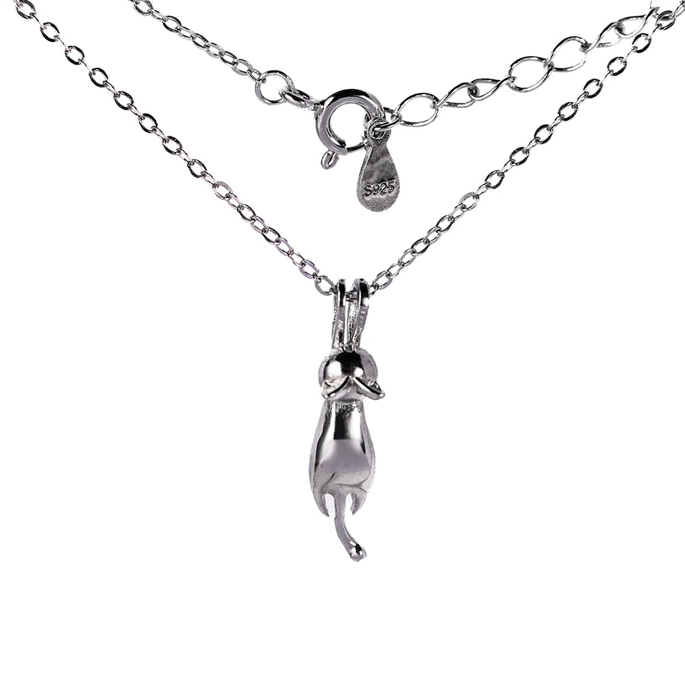 Real 925 Sterling Silver Cute cat Necklaces Pendants for Women Fashion Ladies Festival Gift Fine Jewelry Stock in USA Warehouse