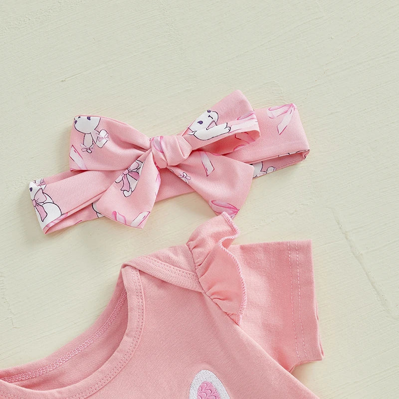 Adorable Toddler Easter Dress Floral Print Sleeveless Romper Ruffle Shorts Headband 3-Piece Outfit Set for Baby Girls