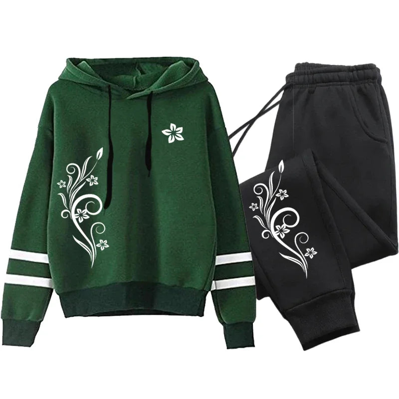 New in Womens Tracksuit Vintage Pattern Printing Sweatshirt Pants Set and Single Pcs Stripe Hoodies Casual Womens Clothing 2025