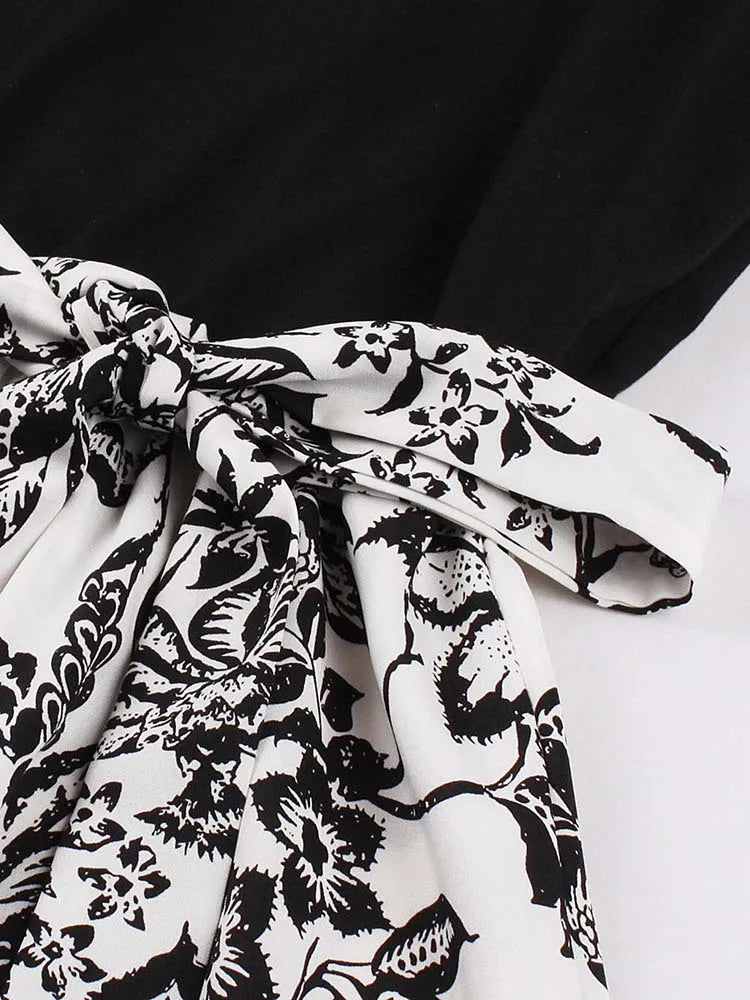 Retro Vintage Women's Summer Dress V-Neck Sleeveless High Waist Chic Floral Print with Belt 50s Style