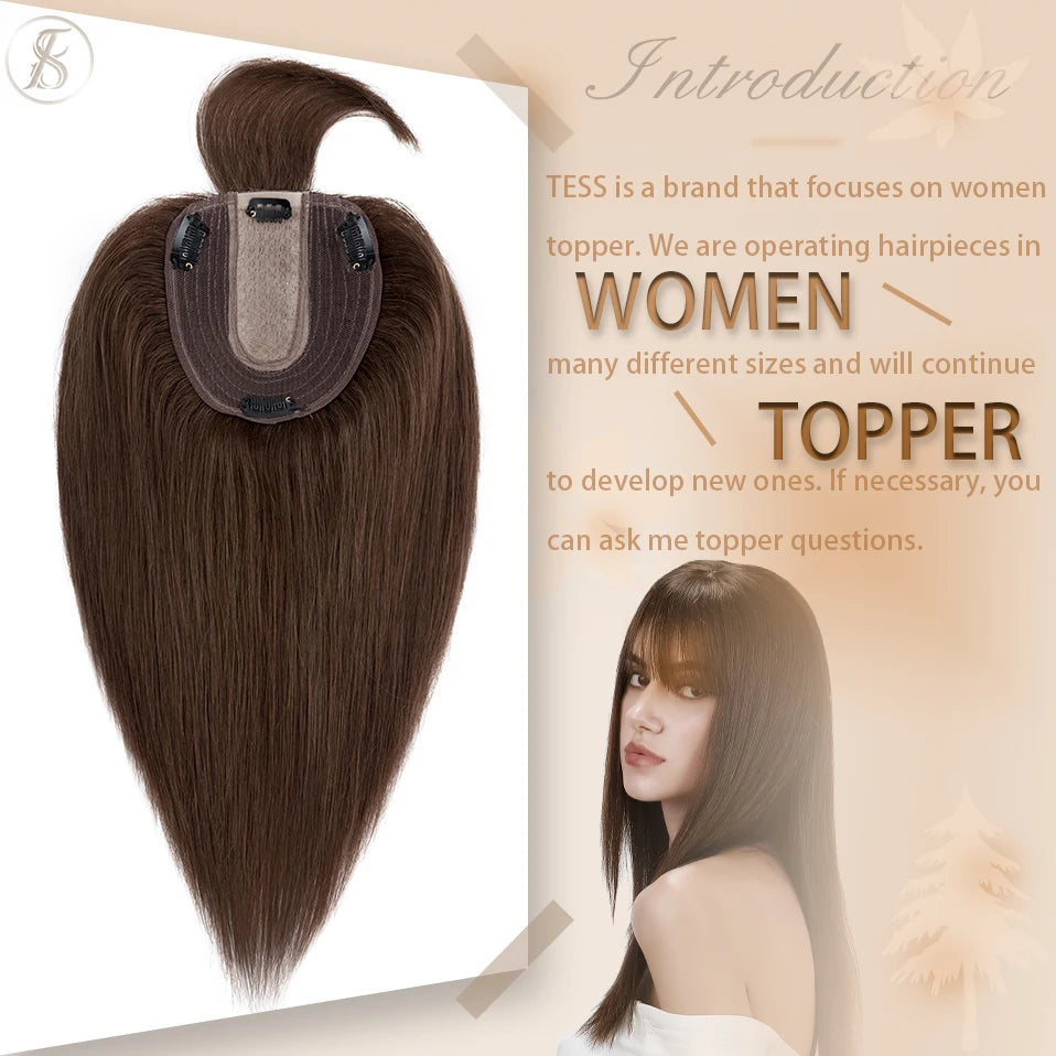 TESS Women Topper 10x12cm Hair Clips Hair Topper Natural Hair Wigs 100% Human Hair Silk Base Clip In Hair Extension Blonde Women