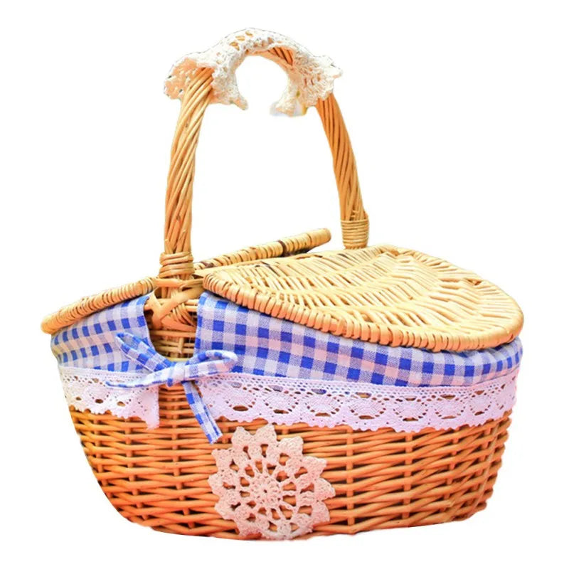 Picnic Fruit Storage Basket Easter Household Snack Container Wicker Basket with Lid Multi-function Wicker Basket Home Supply