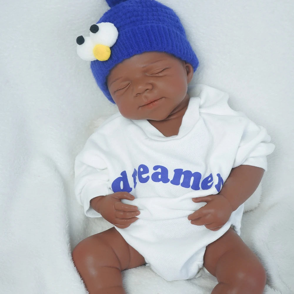 Full Platinum Silicone Body Baby Black Girl Reborn Doll Handmade 3D Painted Cute African Skin Newborn Baby Cuddly 19.29 Inch