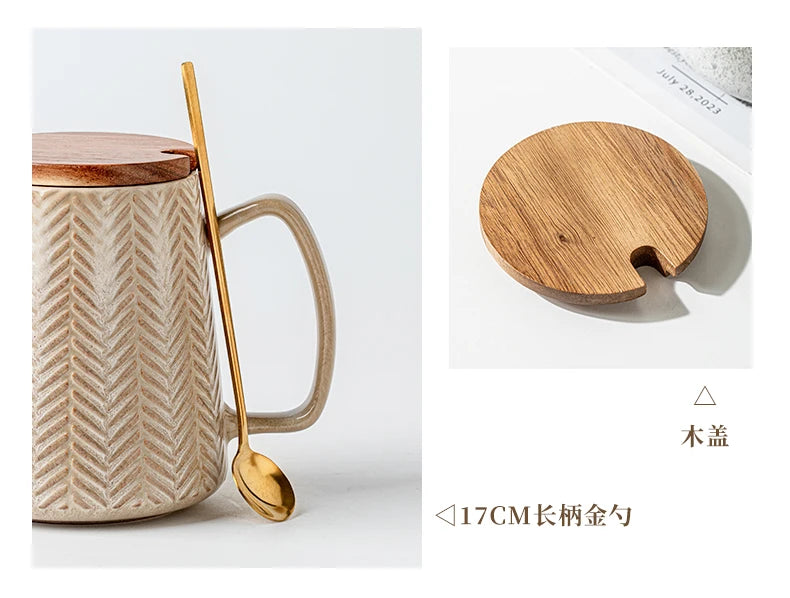 760ml Creative Retro style Mug breakfast cereal milk cute ceramic cup daily household insulated coffee tea cup with spoon