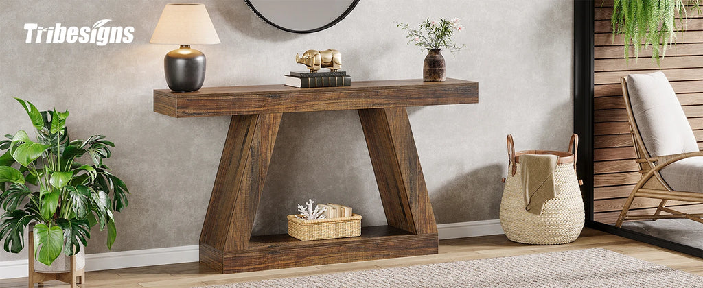 Tribesigns 55-Inch Rustic Console Table with Storage Industrial Wooden Entryway Table for Hallway Living Room