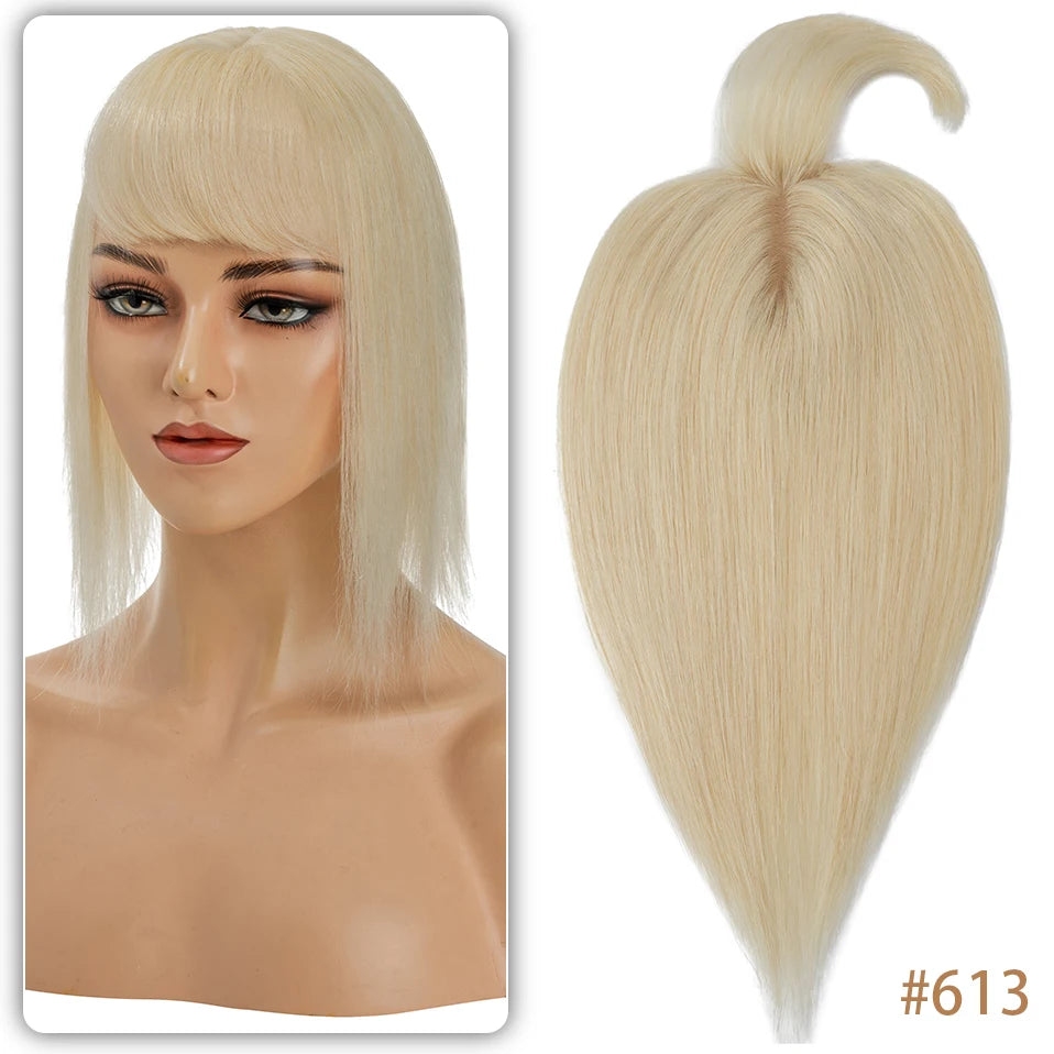 TESS Women Topper 10x12cm Hair Clips Hair Topper Natural Hair Wigs 100% Human Hair Silk Base Clip In Hair Extension Blonde Women