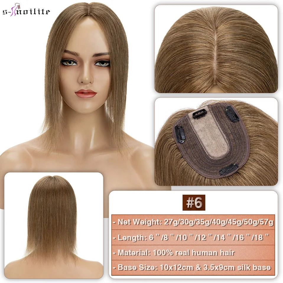 S-noilite 10x12cm Hair Toppers 3.5x9cm Silk Base Natural Hair Wig 100% Human Hair For Women Hairpiece Clip In Hair Extensions