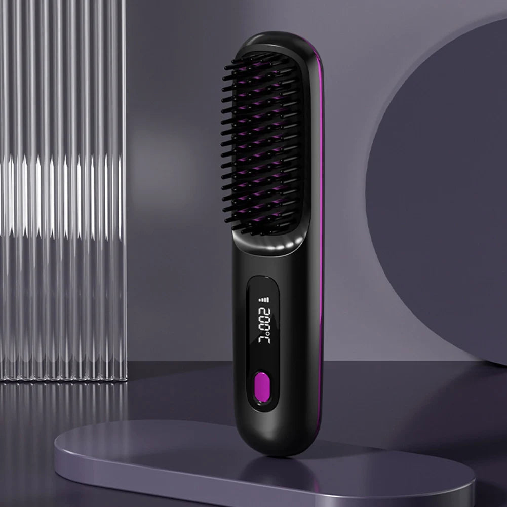 Cordless Hair Straightener Portable Straightener Brush 3 Adjustable Temp Hair Straightening Brush Anti-scald for Hair Styling