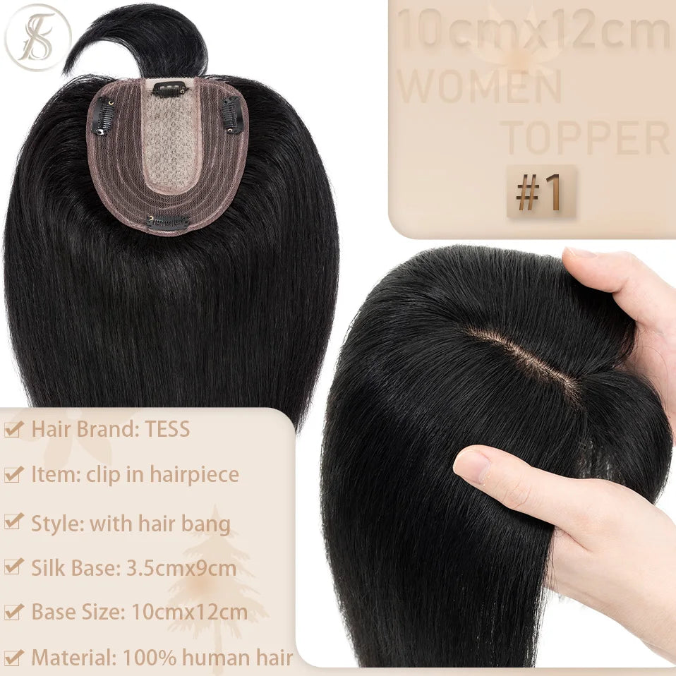 TESS Women Topper 10x12cm Hair Clips Hair Topper Natural Hair Wigs 100% Human Hair Silk Base Clip In Hair Extension Blonde Women