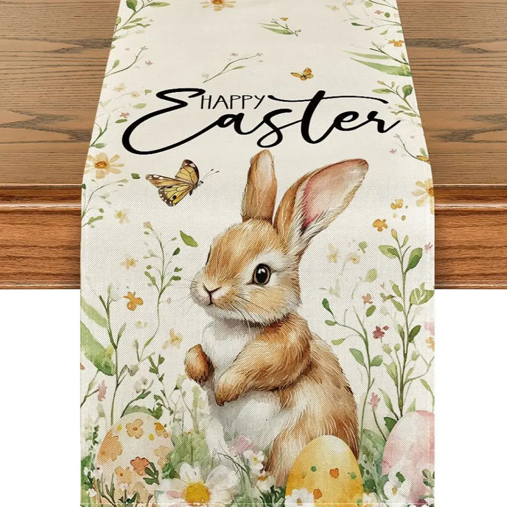 Easter Bunny Linen Table Runner Bunny Dining Table Cloth Placemat Easter Bunny Spring Linen Table Runner Holiday Party Decor