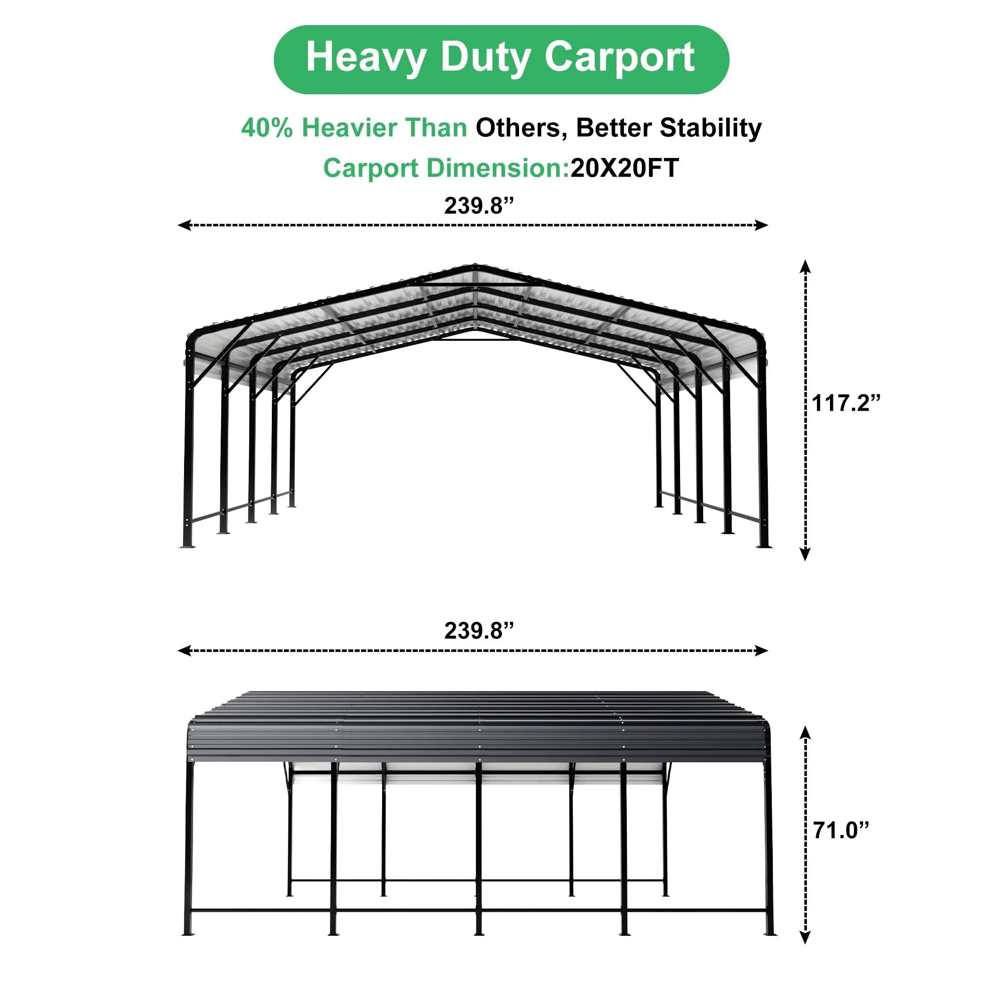 VIWAT 10x15~20x40FT Multi-Size Metal Carport w/ Enhanced Base Outdoor Heavy Duty Garage Galvanized Car Shelter for Graden Patio