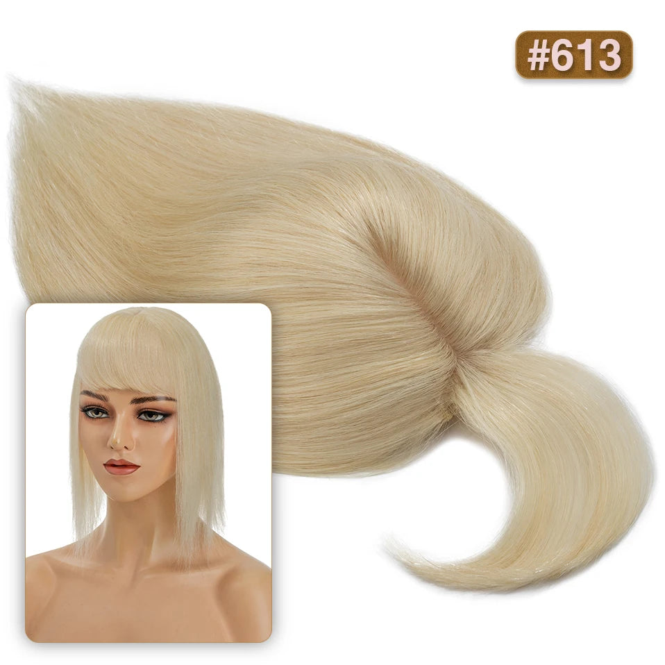 S-noilite Natural Hair Topper Wig for Women 10x12cm with Silk Base 3.5x9cm Human Hair Piece with Bangs Hair Clip Included