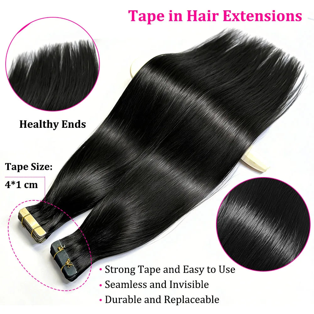Straight Tape in Hair Extensions Human Hair Brazilian Hair 100% Human Hair Extensions Skin Weft Adhesive Glue On Salon Quality