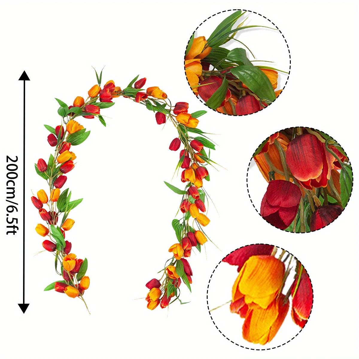 Easter Tulip Garland 6.5ft Artificial Spring Garland Easter Decorations Garland with Tulip Flower Green Leaves Hanging