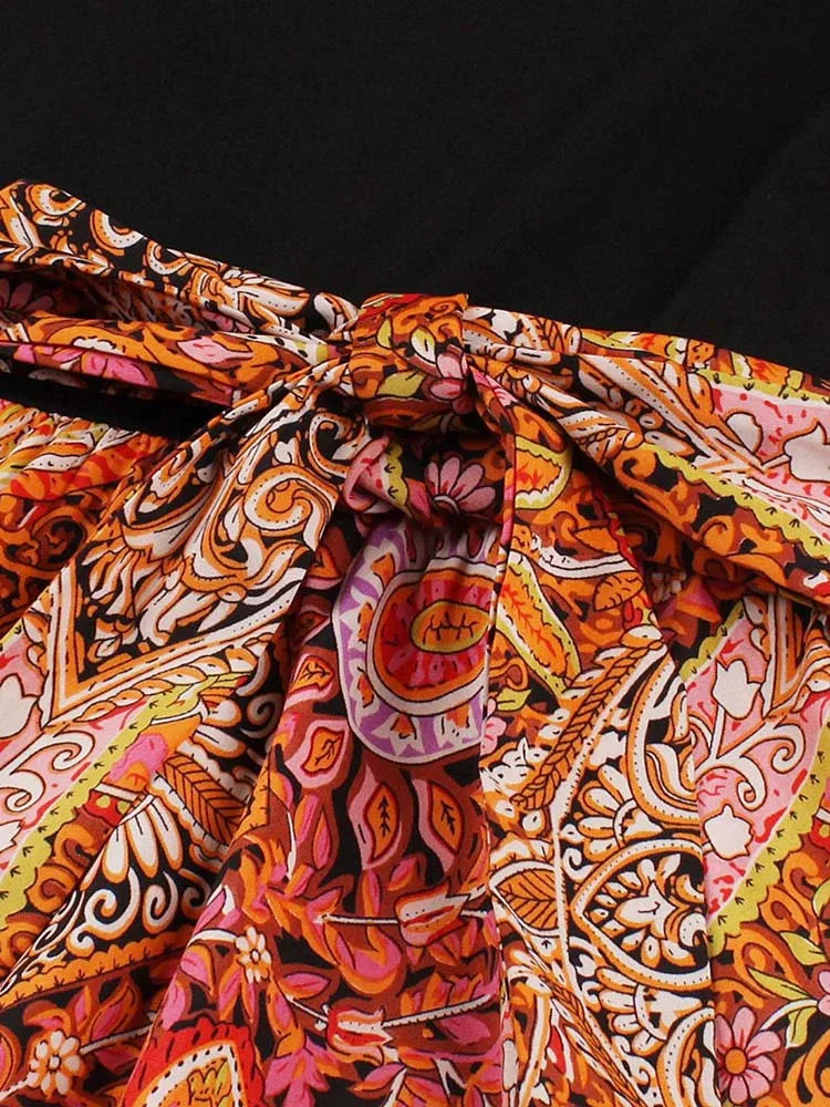 Retro Vintage Women's Summer Dress V-Neck Sleeveless High Waist Chic Floral Print with Belt 50s Style