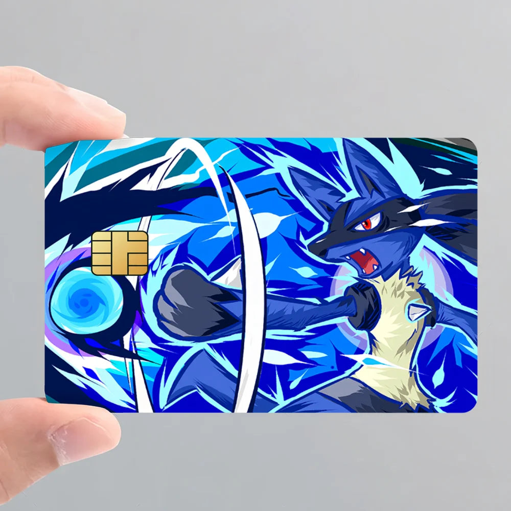 Cool Cartoon P-Pokemon L-Lucario Film Skin Cover Credit Card Stickers 4PCS Debit Front Decoration Bank Bus Pass Waterproof