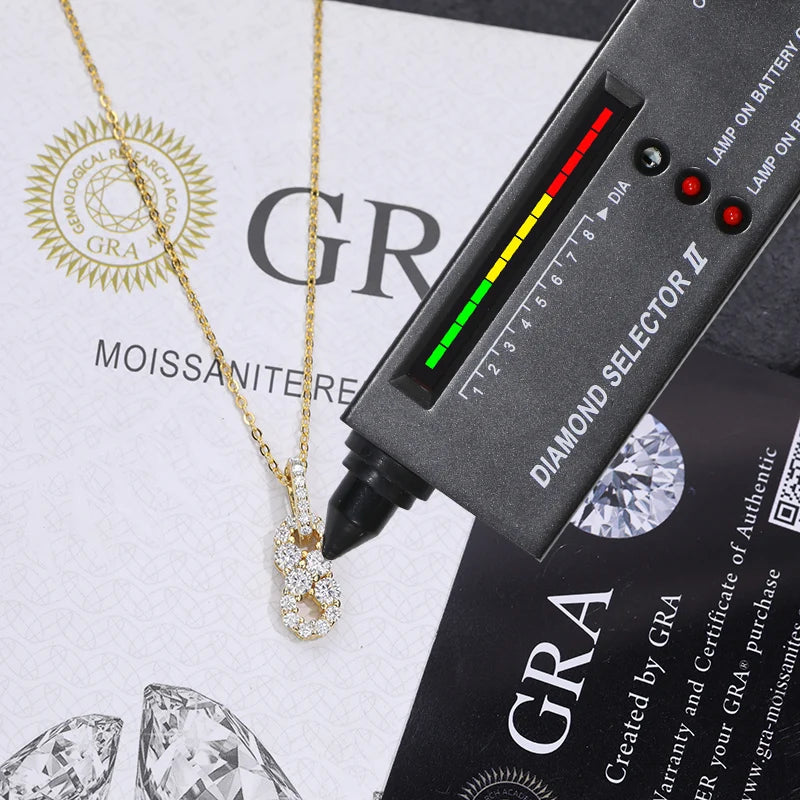 New Fine 925 Pendant Necklace Moissanite Delicate 8 Pendant Iced Out Gold Silver Color Charm For Women Hip Hop Jewelry