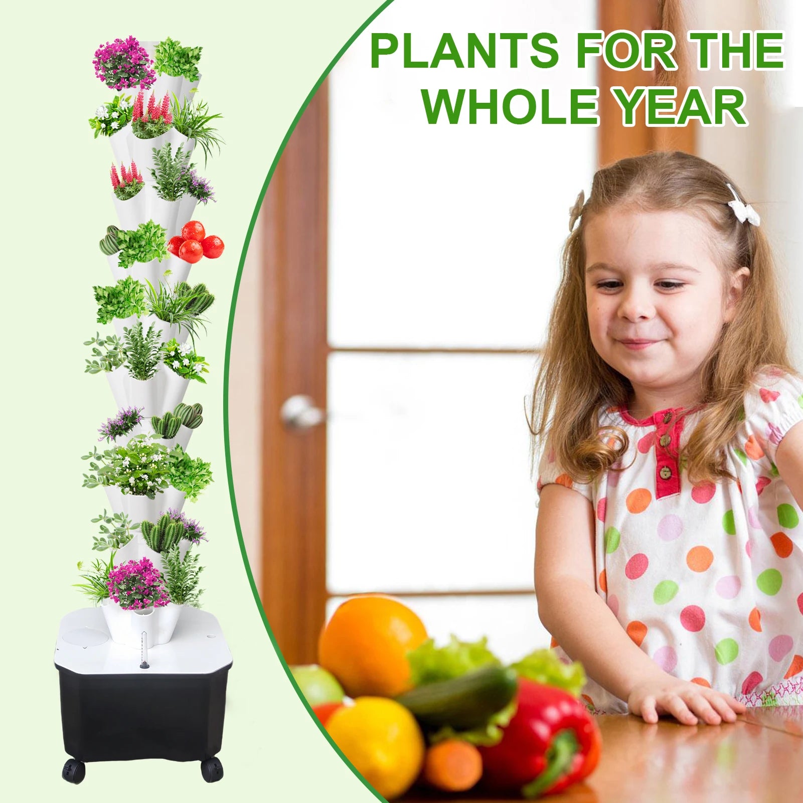 Vertical Hydroponic Garden Tower 10-layer Hydroponic Vegetable Planting Towers 50 Slots High-Rise Building Gardening Towers