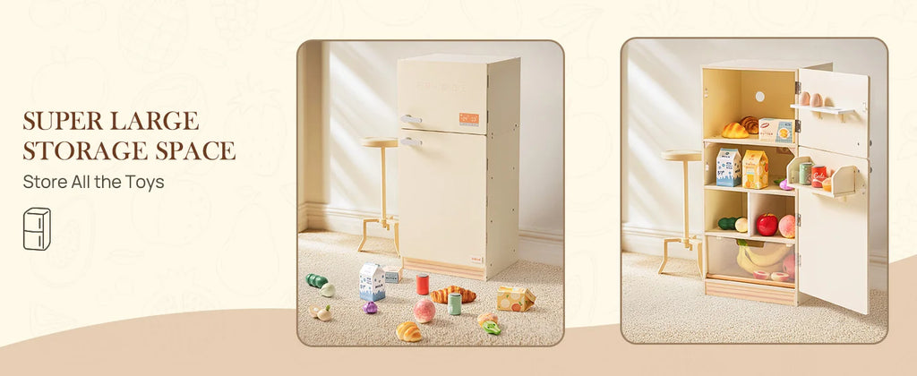ROBOTIME ROBUD Play Kitchen Wooden Pretend Play Refrigerator Accessories Set for Boys Girls Children Ages 3+