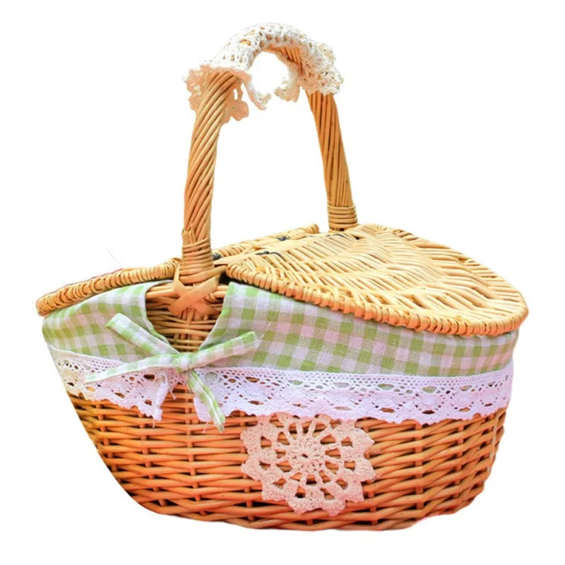 Picnic Fruit Storage Basket Easter Household Snack Container Wicker Basket with Lid Multi-function Wicker Basket Home Supply