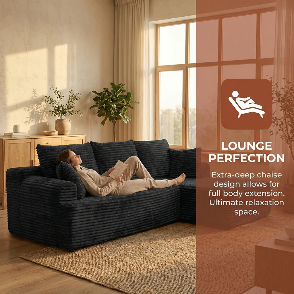 95" L-Shaped Sofa Chaise, No Assembly Required, Rabbit Fleece Upholstery, Ultra Soft & Comfortable, Ready to Use Out of the Box