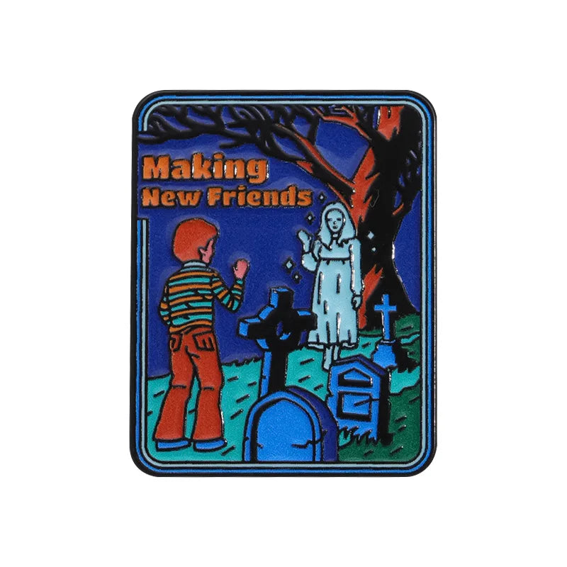 Halloween Bride Couple Badge Scythe Ghost Couch Clown Snake Grave Enamel Brooch Punk Skull Lapel Pins Jewelry Gift Accessories