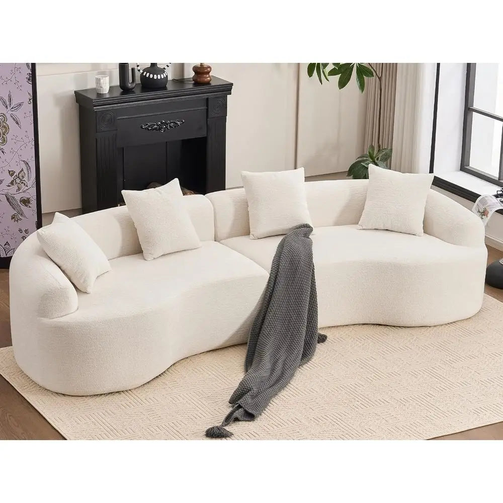 Luxury 4-Seater Curved Chenille Sectional Sofa with Plush Pillows for Living Room Comfort
