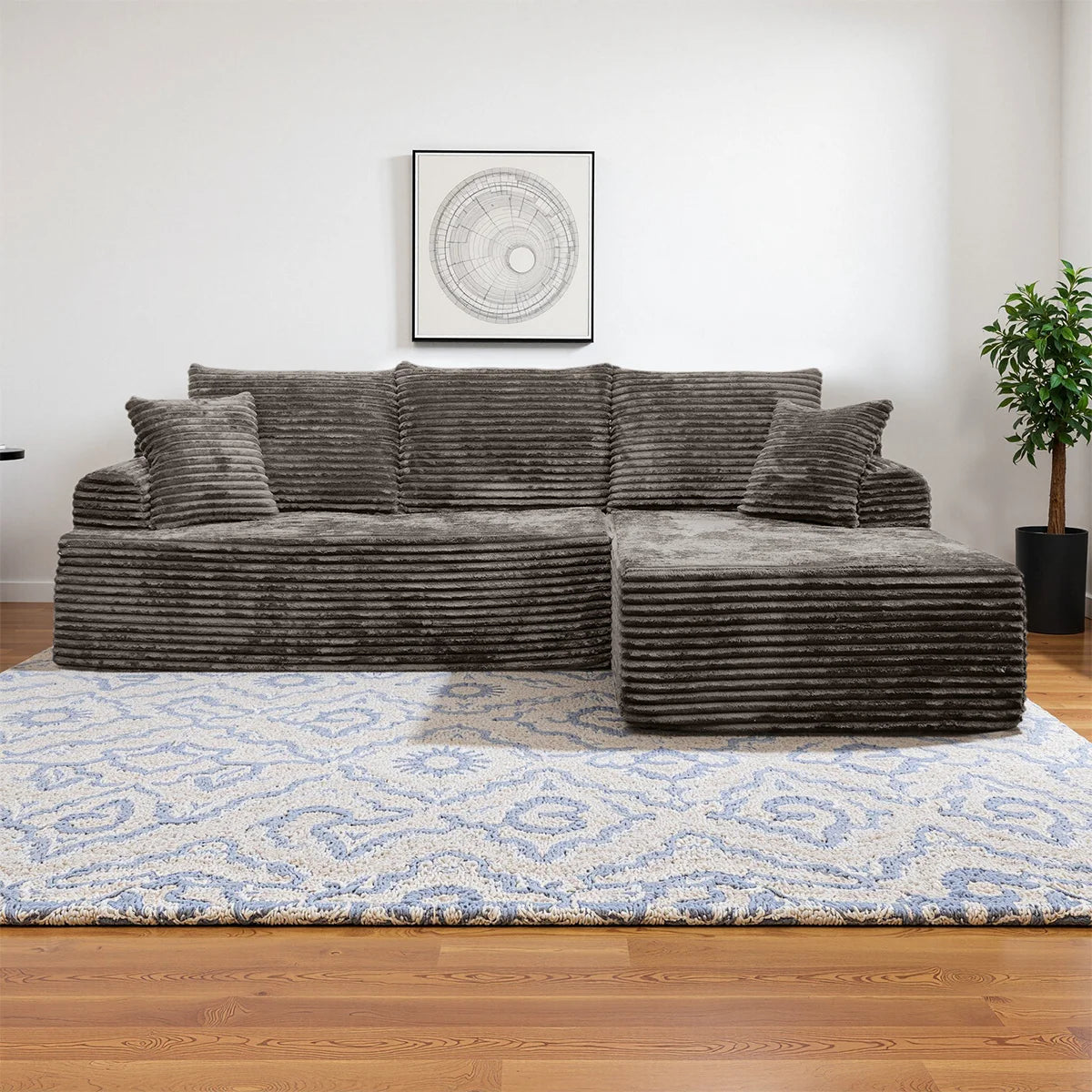 95" L-Shaped Sofa Chaise, No Assembly Required, Rabbit Fleece Upholstery, Ultra Soft & Comfortable, Ready to Use Out of the Box