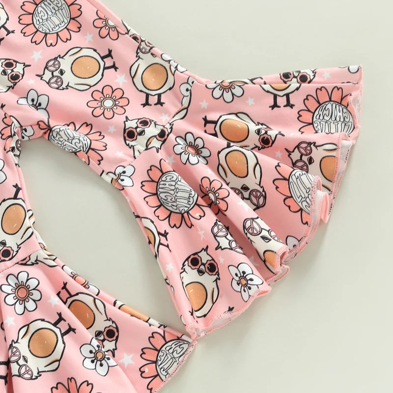 Baby Girls Easter Outfit Sets Pink Ruffle Sleeve Top Bunny Print Leggings Matching Headband and Bow