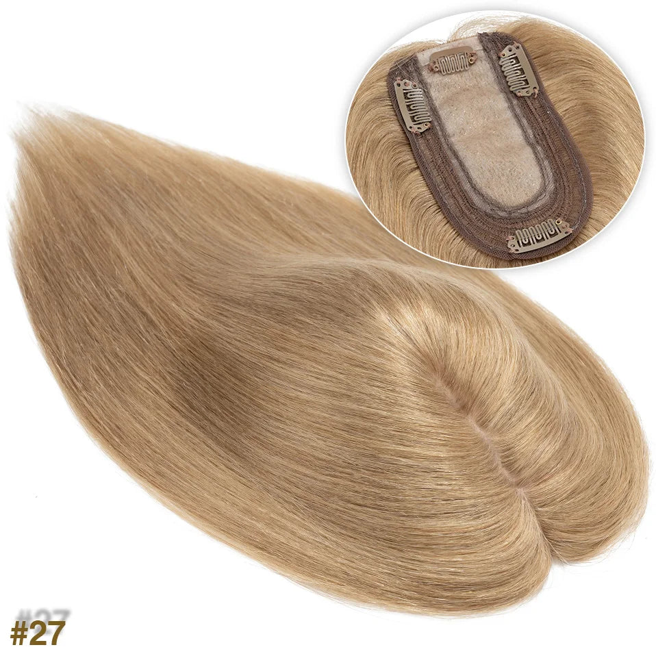 S-noilite 7x13cm Hair Toppers Human Hair For Women Natural Hair Topper Wigs Women Topper Silk Base Hair Clip In Hair Extensions