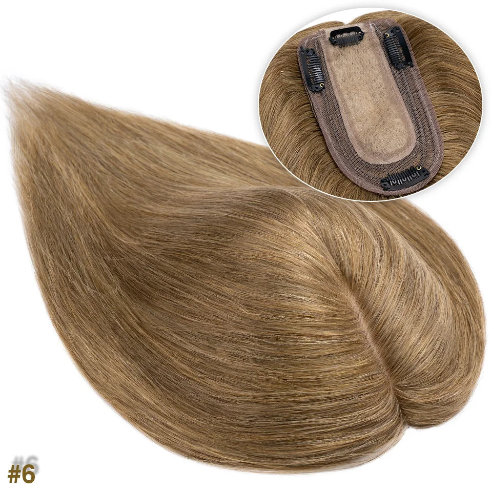 S-noilite 7x13cm Hair Toppers Human Hair For Women Natural Hair Topper Wigs Women Topper Silk Base Hair Clip In Hair Extensions