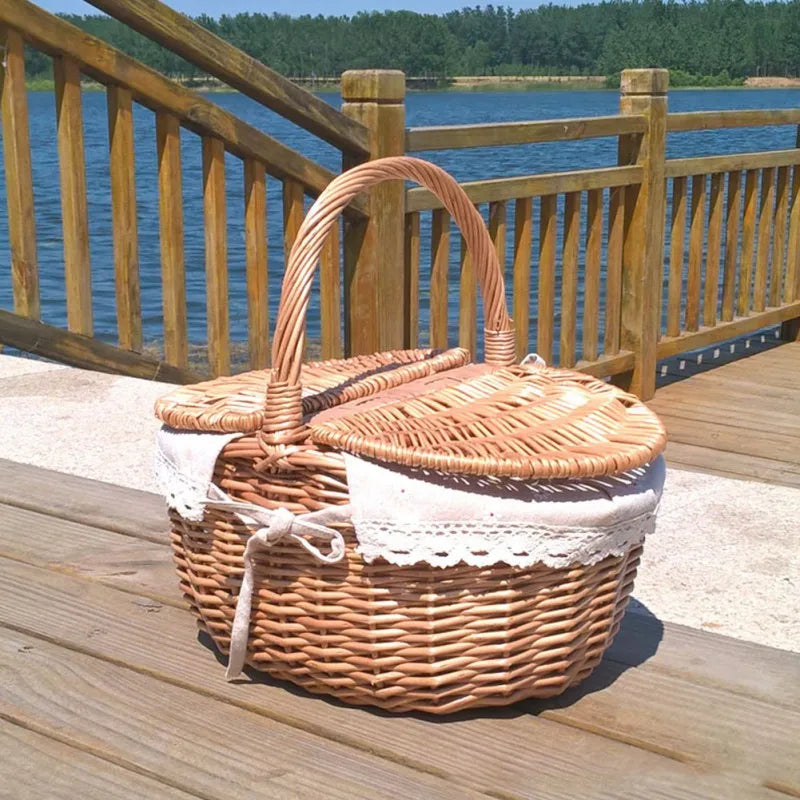 Picnic Fruit Storage Basket Easter Household Snack Container Wicker Basket with Lid Multi-function Wicker Basket Home Supply