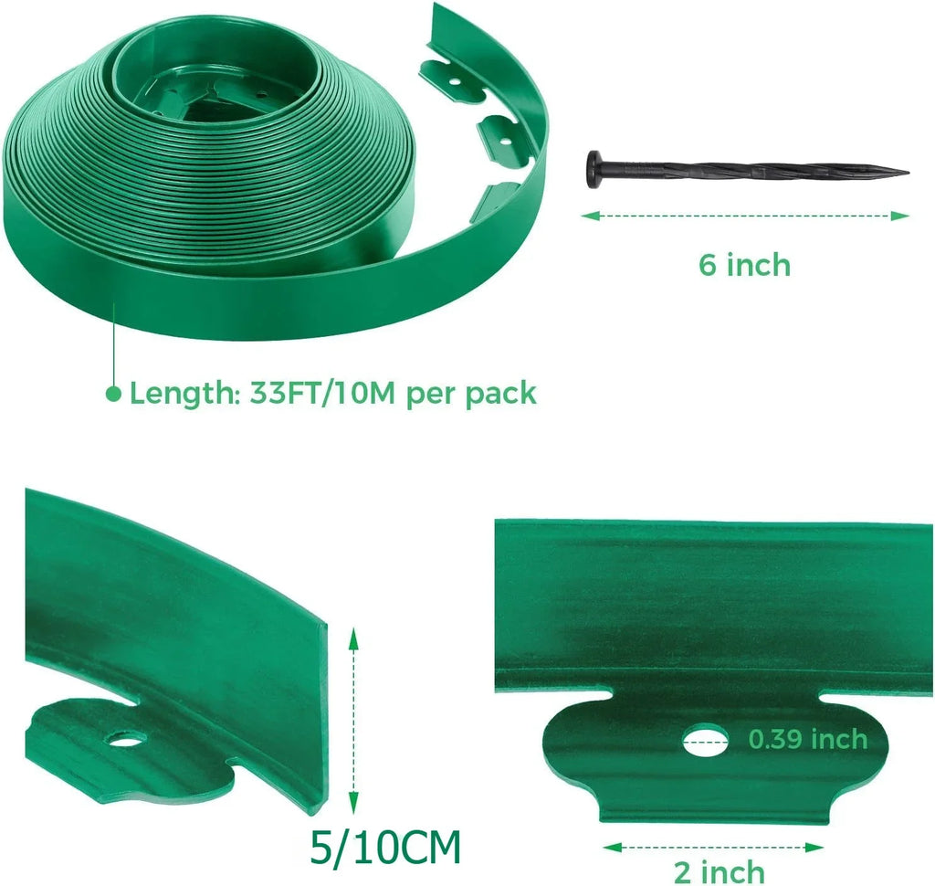 10M Flexible PVC Garden Edging with 30 Spiked Anchors Heavy Duty Lawn Border Kit Weather Resistant Landscape Tool