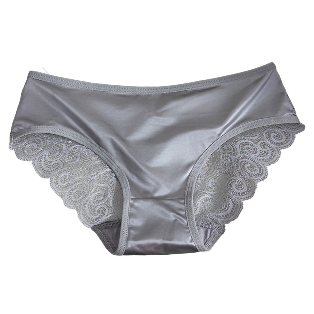 Yellow Women's Panties Silk Satin Underwear Lace Sexy Lingerie Breathable Mid Waist Female Briefs Comfortable Panty Underpants