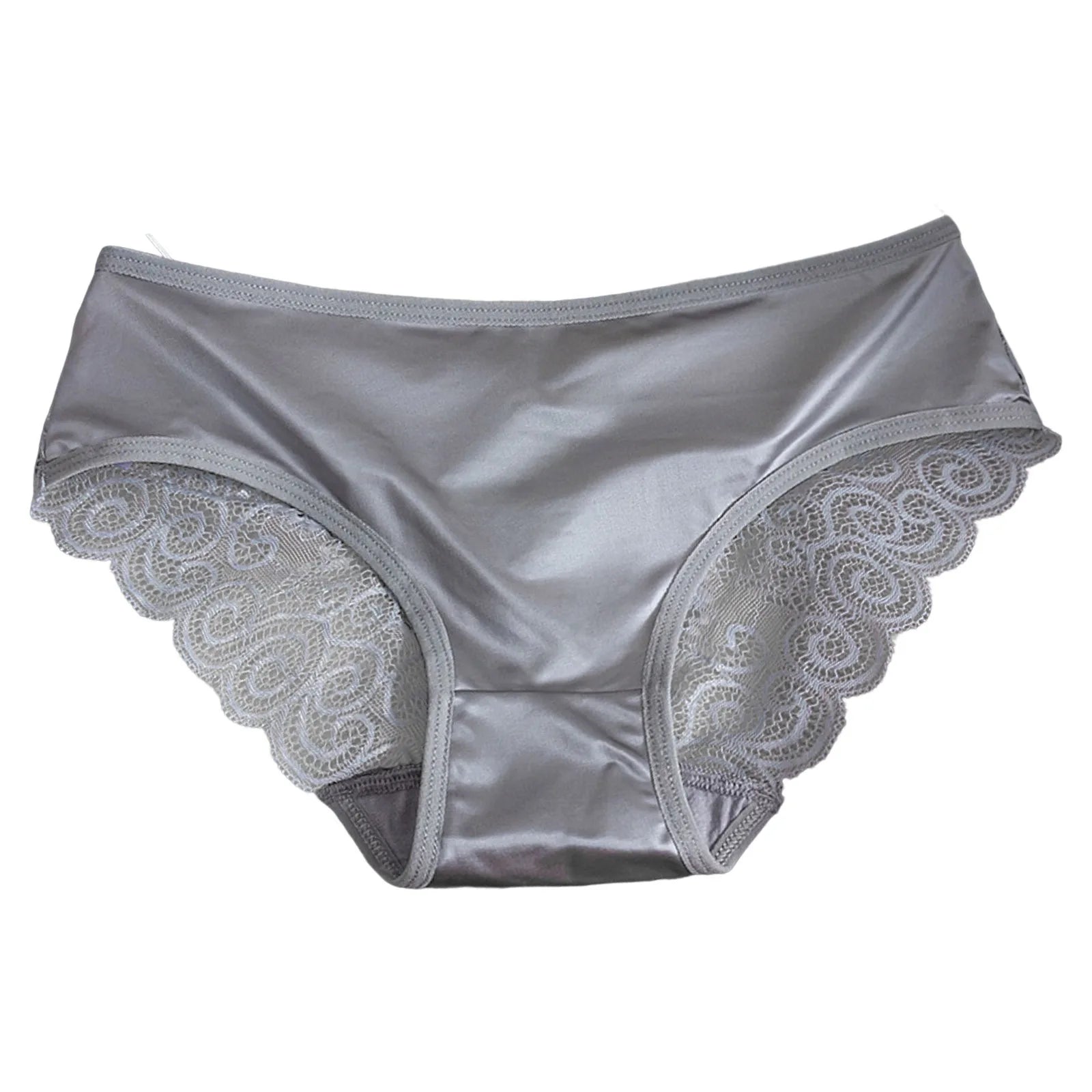 Yellow Women's Panties Silk Satin Underwear Lace Sexy Lingerie Breathable Mid Waist Female Briefs Comfortable Panty Underpants